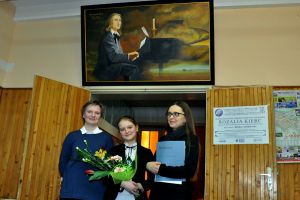 1157th Liszt Evening, the "Franz Liszt" Music School in Glogow, 20th April 2015. From left: Agnieszka Berest – Head Teacher of the School, Rozalia Kierc, Gertruda Kierc – soloist’s mother. Photo by  Jerzy Popiel.